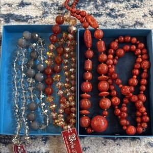 Red and Gray Beaded Necklace Set by Abella